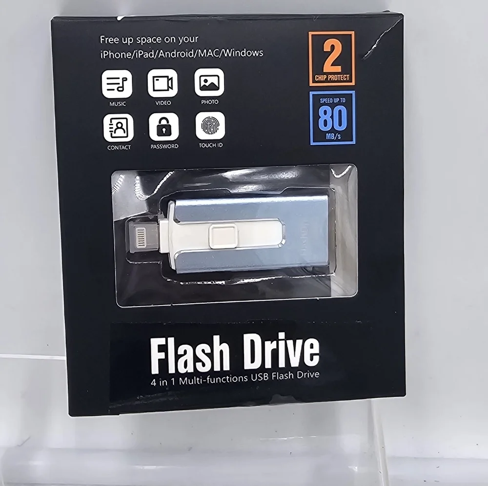 256GB USB Flash Drive for Phone & iPad Photo Storage, High Speed (Blue)